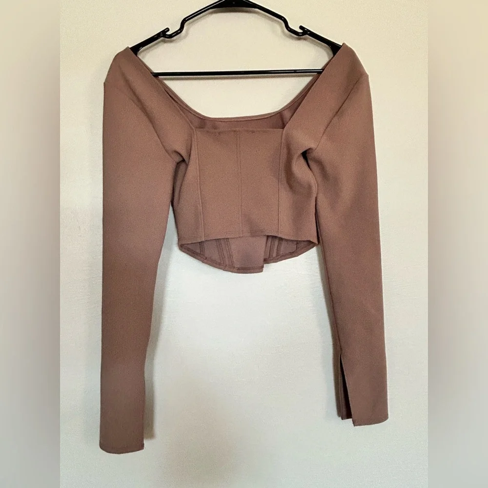 Abercrombie & Fitch brown cropped corset top long sleeve xs - Picture 3 of 6